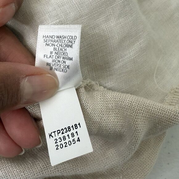 J Jill Love Linen Tunic Top XL Beige Popover 1/2 Button Relaxed Coastal Beachy - Picture 9 of 11
